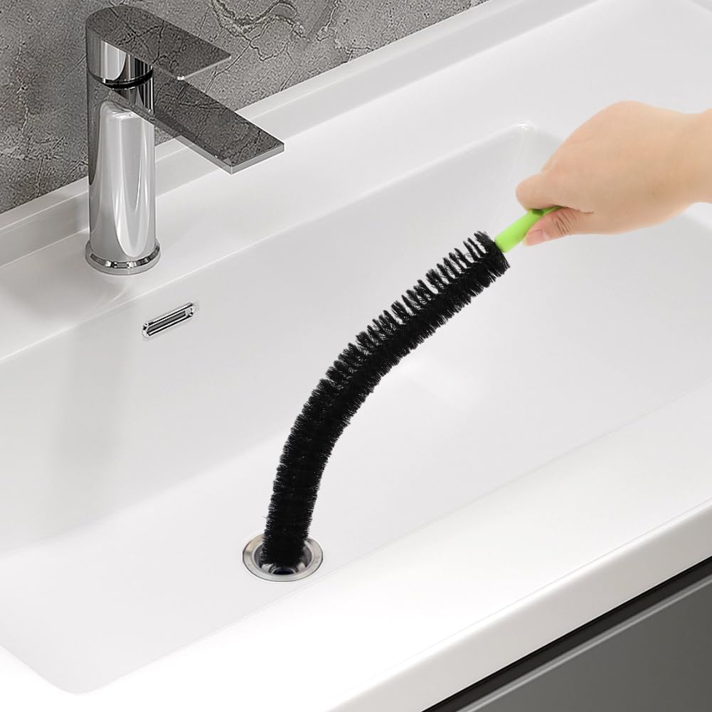 Quixleen 2 Pcs Flexible Drain Clog Remover with 2pcs S-shape Hooks, Bendable Long Pipe Cleaner Sewer Drain Get Rid Hair and Mucus for Toilet, Kitchen Sink, Bathroom Tub