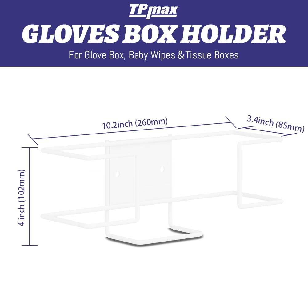 TPmax L Size Gloves Box Holder Glovesbox Wire Rack Dispenser for Gloves,Tissues Paper Towels Organizer - Mounting Accessories Included - Holds 1 Box - Perfect for Lab, Food Service and Home