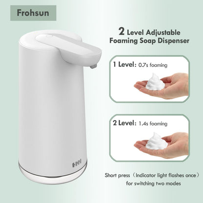 Automatic Foaming Soap Dispenser, 2-Level Adjustable Foam, USB Rechargeable, Touchless Hand & Dish Soap Dispenser for Bathroom, Kitchen, Hotel, Restaurant (White)