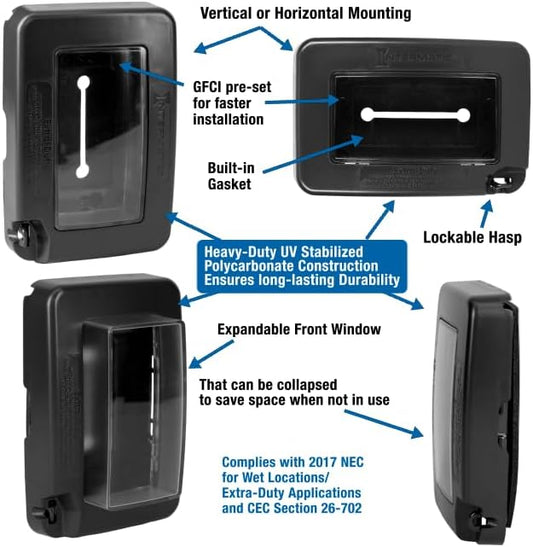 Intermatic WP6000W Low-Profile In-Use Weatherproof Cover, White - Durable Outdoor Outlet Protection | Expandable Design | Easy Installation