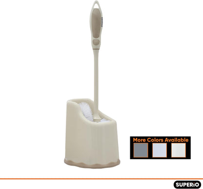 Superio Toilet Brush and Holder,Toilet Bowl Cleaning System with Scrubbing Wand, Under Rim Lip Brush and Storage Caddy for Bathroom, White and Blue