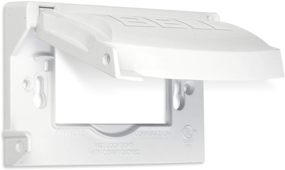 BELL MX1250W 1-Gang Flip Weatherproof Cover, Universal Metal 12-in-1 Outlet Outdoor Receptacle Protector, Vertical/Horizontal, White