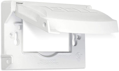 BELL MX1250W 1-Gang Flip Weatherproof Cover, Universal Metal 12-in-1 Outlet Outdoor Receptacle Protector, Vertical/Horizontal, White