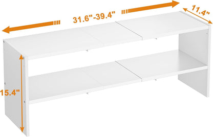 X-cosrack 2 Pack 2-Tier Shoe Rack Organizer for Closet, Expandable and Adjustable White Shoe Rack, Stackable Iron Wood Combination Shoe Storage Shelves for Closets, Entryway, Small Space, Garage
