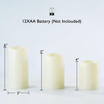 Homemory 3 Pack Flameless Candles, Outdoor Waterproof, Battery Operated LED Pillar Candles with Remote Control and Timer, Plastic, Long Lasting，4”5”6”