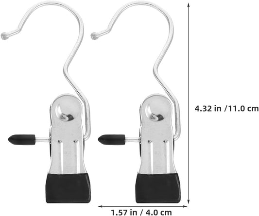24pcs Stainless Steel Clothes Pins Heavy Duty Laundry Clips with Hooks Portable Windproof Clip Hangers for Bras Underwear Indoor Drying and Closet Organization