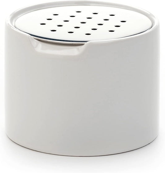 RSVP Endurance Kitchen Collection Ceramic Fruit Fly Trap, Stainless Steel Lid, Dishwasher Safe, 3.25x2.5