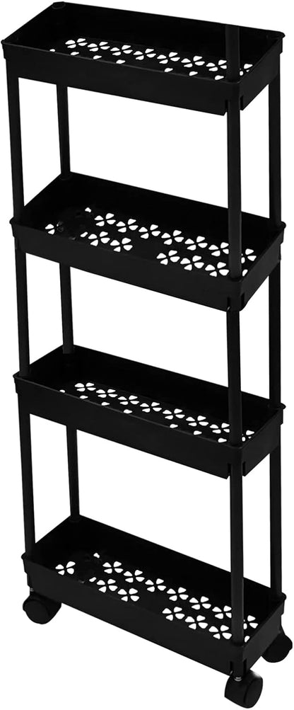 4 Tier Kitchen Bathroom Storage Rolling Cart 39 Inches Tall Slim Utility Rolling Shelf Cart with Wheels Coner Storage Shelves Cart, Black