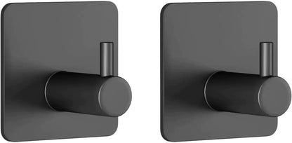 2 Pack Large Heavy Duty Waterproof Adhesive Hooks - Black, Strong Self-Stick Wall Hangers for Hanging Towels, Coats & Keys, Ideal for Bathroom, Kitchen, Door & Outdoor Use