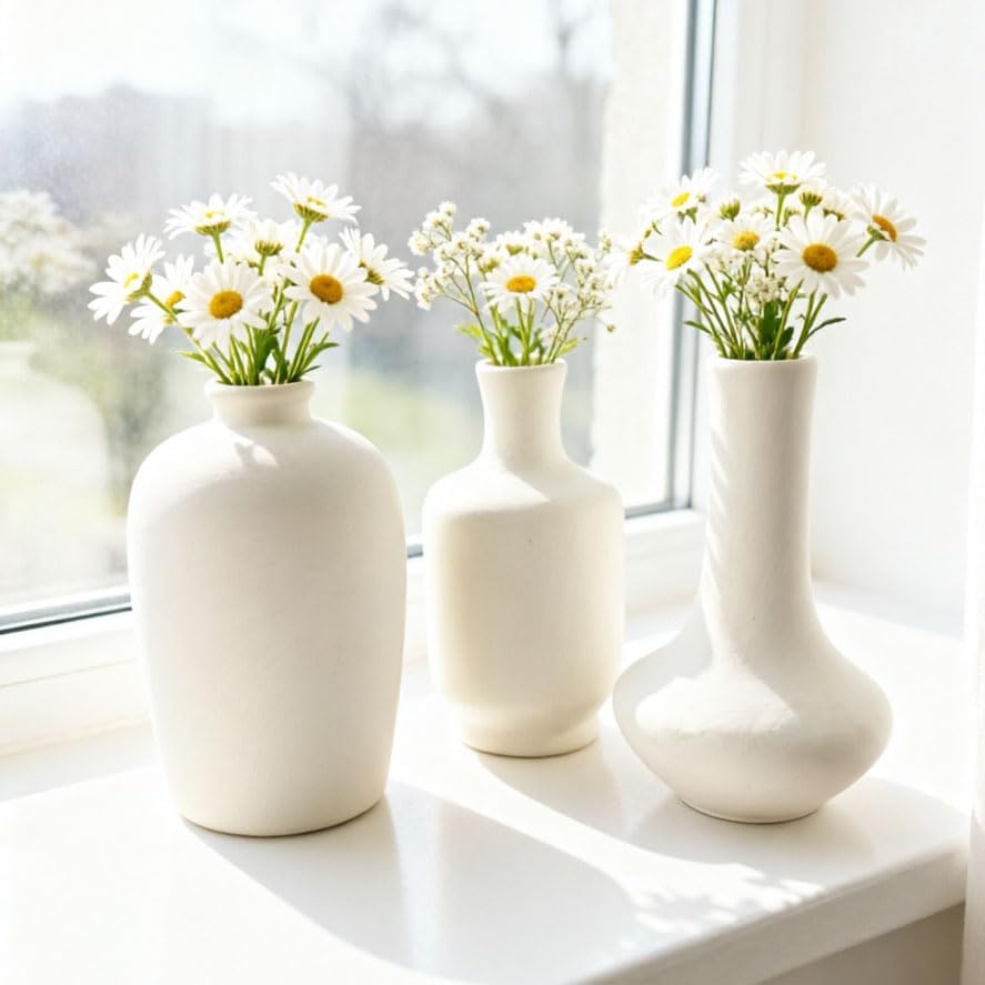 Daittin Small Ceramic Vase Set, Mini Flower Vases for Home Decor, Aesthetic Table Centerpieces for Living Room Bedroom Bathroom Shelf (Style-5)
