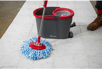 Simpli-Magic 79349 Spin Mop Cleaning System with 3 Microfiber Mop Heads, Red/Black
