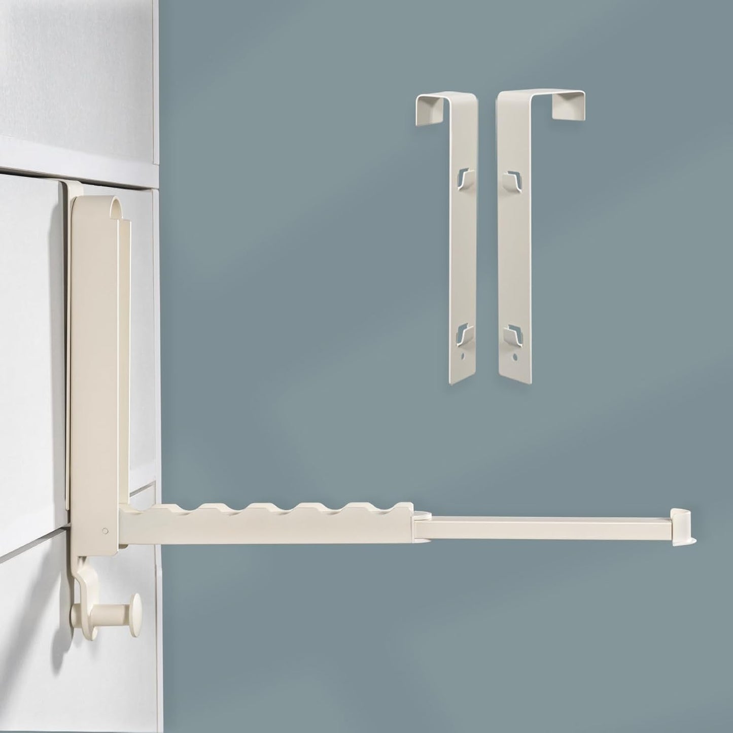 Folding Clothes Drying Rack with 3 Brackets for Over The Door and Wall Mount, All Metal Laundry Dryer Rack with Retractable Rod for Towel, Fit Doors Thickness from 0.59in to 1.96in (Space Grey)
