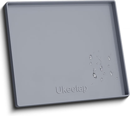 ukeetap Extra Thick Silicone Mat Waterproof with Raised Edge 19” x 12”, BPA Free Non-Slip Dog & Cat Food Mat, Feeding Mat for Food and Water Bowls, Spill Proof Mat to Protect Floors, Black