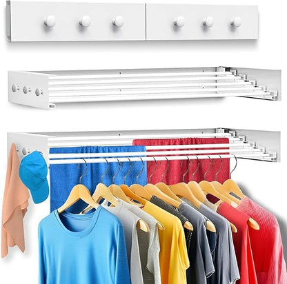 Wall Mounted Drying Racks for Laundry (31.5 Inches Wide) – Retractable Clothes Drying Rack wall Mounted with Carbon Steel Panel 6 Knobs & 5 Aluminium rods, Wall Drying Rack with Screws (Black)