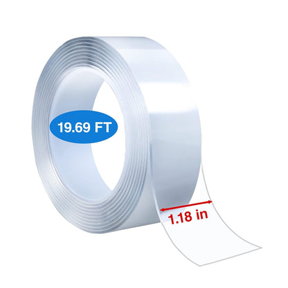 [2024 Updated] Nano Tape Heavy Duty Double Sided Mounting Tape Washable Removable for Indoor Outdoor Walls Kitchen Bathroom Carpet Fixing Office (19.7ft x 1.18in)