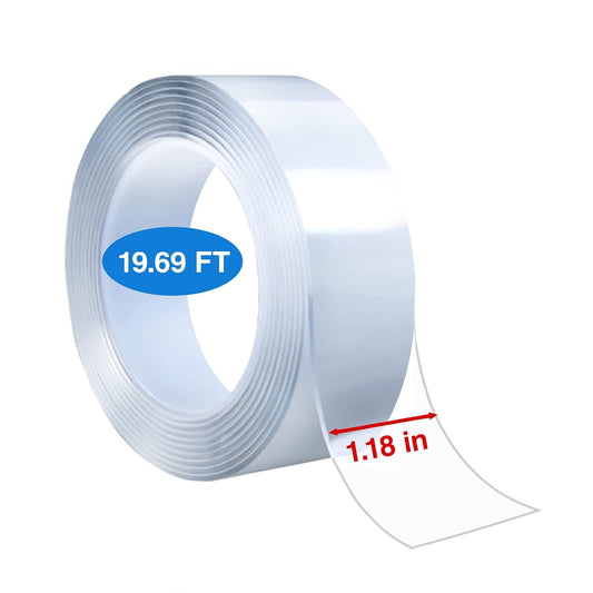 [2024 Updated] Nano Tape Heavy Duty Double Sided Mounting Tape Washable Removable for Indoor Outdoor Walls Kitchen Bathroom Carpet Fixing Office (19.7ft x 1.18in)