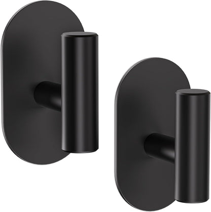 Aikzik Black Adhesive Hooks Heavy Duty-Max 26lb, Wall Hooks for Shower, Bathroom, Towel, Coat, Robe, Stainless Steel Hooks for Hanging, Sticky Hooks for Walls No Damage- 4 Pack