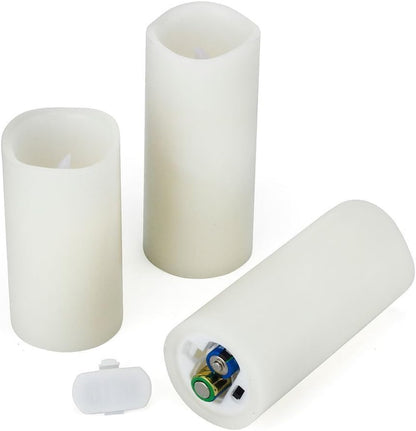 Flameless Flickering Battery Operated Candles D2.2''*H4 5" 6" 7" 8" 9" Set of 9 Ivory Real Wax Pillar LED Candles with 10-Key Remote and Cycling 24 Hours Timer (Ivory)