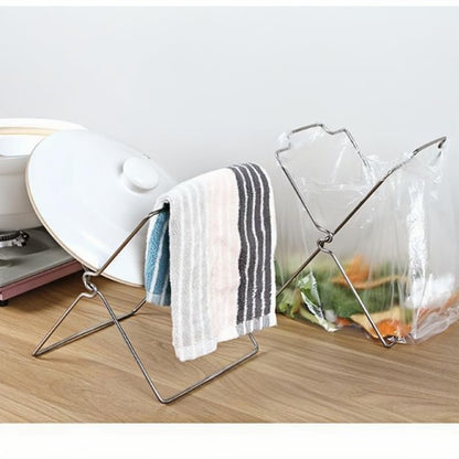 Tabletop Trash Bag Holder-Folding Stainless Steel Trash Bag Holder 11" Garbage Storage Metal Bracket for Countertop,Kitchen,Waste,Living Room,Dining Room,Bar Counter,Indoor Outdoor (Sliver)