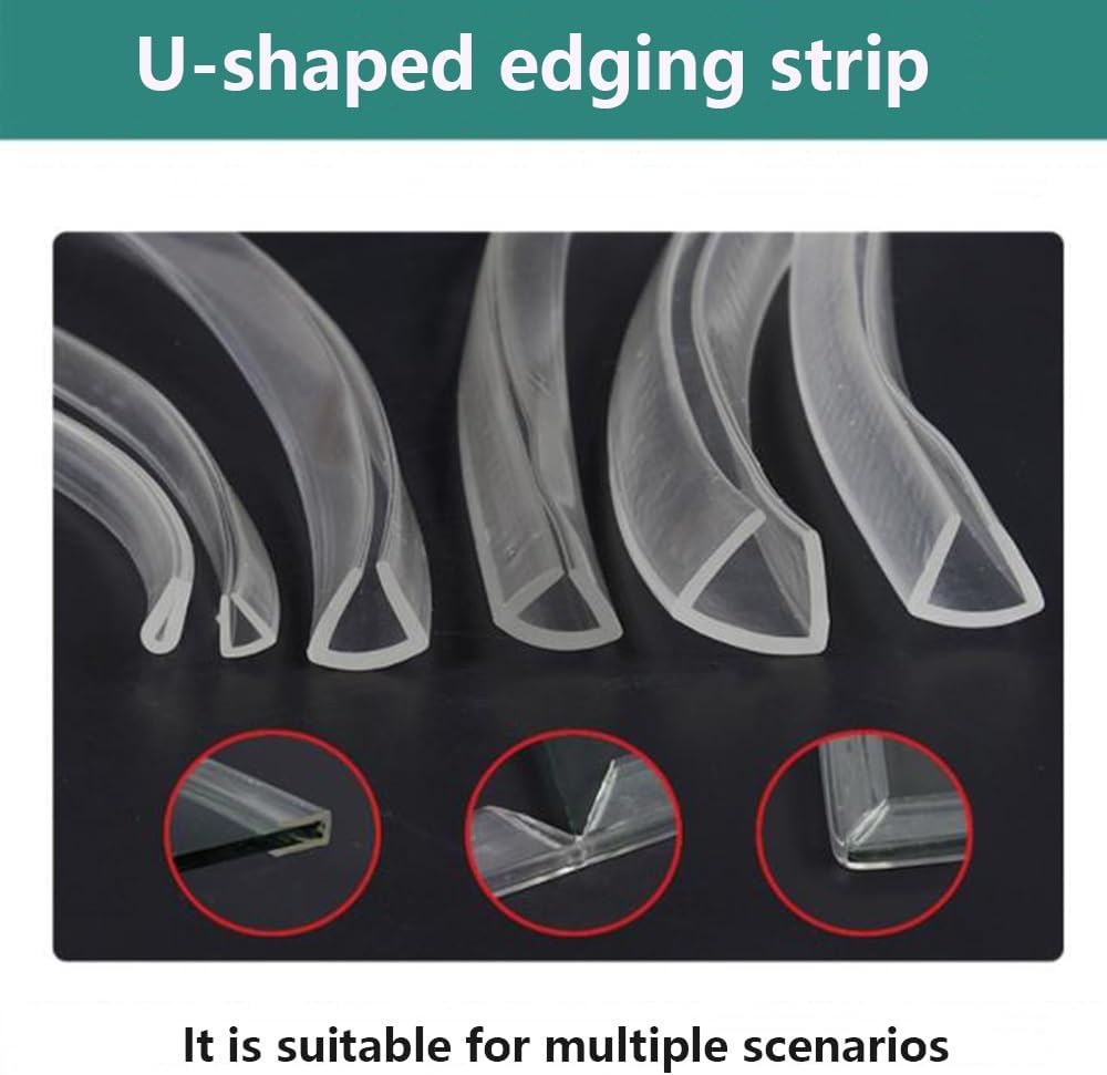 Transparent Sealing Strip U-Shaped Glass Edge Protector Clear Glass Guards Channel Edge Trim Flexible Cuttable for Panels Table Corners(2-3mm)