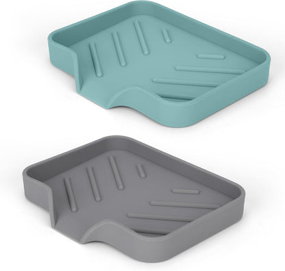 2 Pack Silicone Soap Dish, Self Draining Soap Dish, Non Slip Bar Soap and Sponge Holder for Bathroom Kitchen Sink Counter Organizer Easy to Clean Soap Tray Waterfall Soap Saver