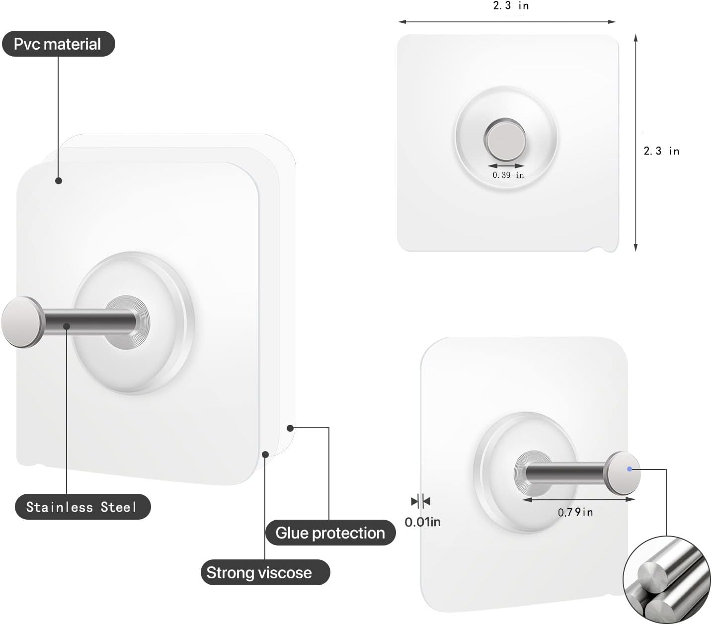 Reusable Adhesive Wall Hooks 13.5lbs(Max) Transparent , Waterproof and Oilproof For Bathroom Kitchen Heavy Duty 10 Pack