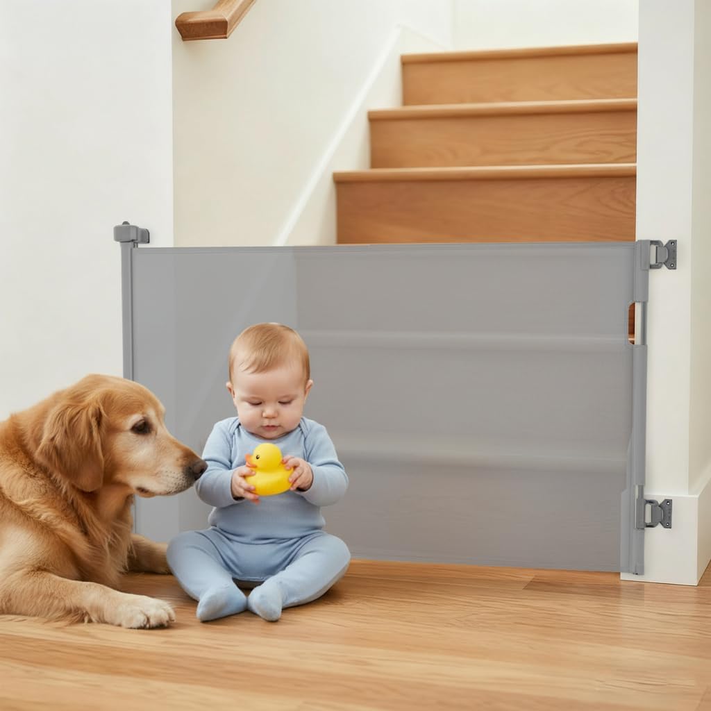 236 Inch Extra Wide Retractable Baby Gate,Mesh Baby Gate or Mesh Dog Gate,34" Tall,Child Safety Gate for Doorways, Stairs, Hallways, Indoor or Outdoor