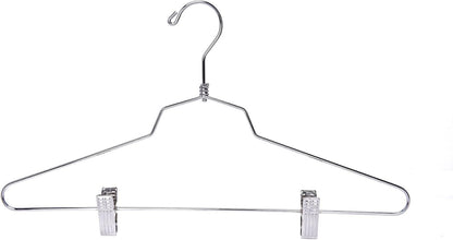 Quality Hangers Metal Skirt Hangers with Clips 10 Pack - Wire Pants Hangers with Swivel Hook - Heavy Duty Hangers for Jeans with Adjustable Metallic Clips - Ideal Clothing Hangers (10, 16")