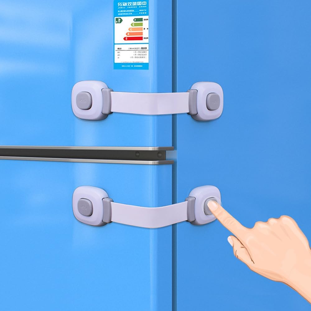 2 Pack Cabinet Locks Safety Cabinet Proofing Safety Strap Locks Adhesive Drawer Fridge Ovens Door Toilet Latches No Drill Multi-Purpose for Furniture Kitchen Grey