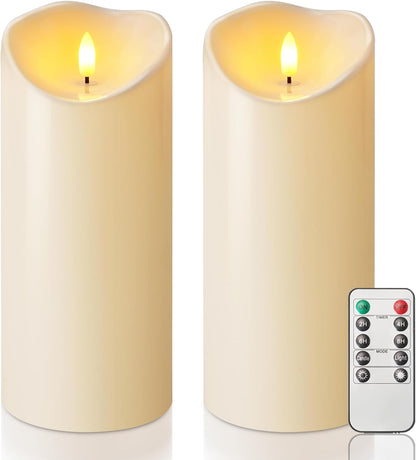 Homemory Dripping Wax Flameless Candles, Battery Operated Candles with Remote Control and Timers, LED Pillar Candles, Electric Fake Candles, 3" x 6", Set of 2