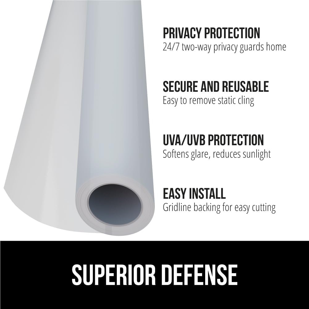Gorilla Guard Window Privacy Film, Removable Two Way Sun Blocking, Reusable No Residue Stickers, Strong Static Clings to Glass Windows, Decorative Bathroom Door Coverings, 17.5 x 78.7 Inch, Frosted