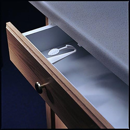 KidCo Adhesive Mount Lock - 4 Pack Drawer Safety Child Proof Cabinet Latches Baby Proofing Drawer Cupboard Locks Child Safety Latch - Easy to Install Baby Proof Cabinet Latches
