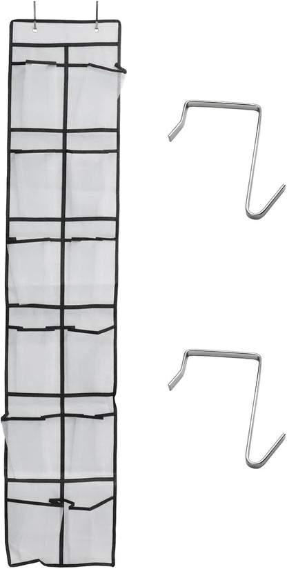 Over the Door Shoe Organizer, 12 Mesh Pockets Hanging Shoe Organizer with 4 Metal Hooks (Black)