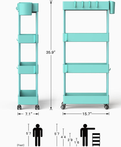 Pipishell Slim Storage Cart with Wheels - Bathroom Cart Organizer Storage, 4 Tier Rolling Carts for Bathroom, Laundry Room, Kitchen, Narrow Space, Black PIUC05