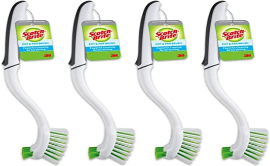 Scotch-Brite Pot + Pan Brush, Durable and Long Lasting Dish Brush with Handle for Scrubbing Stainless Steel, Outdoor Furniture, and Sinks without Scratching, Antimicrobial, and Rinses Clean