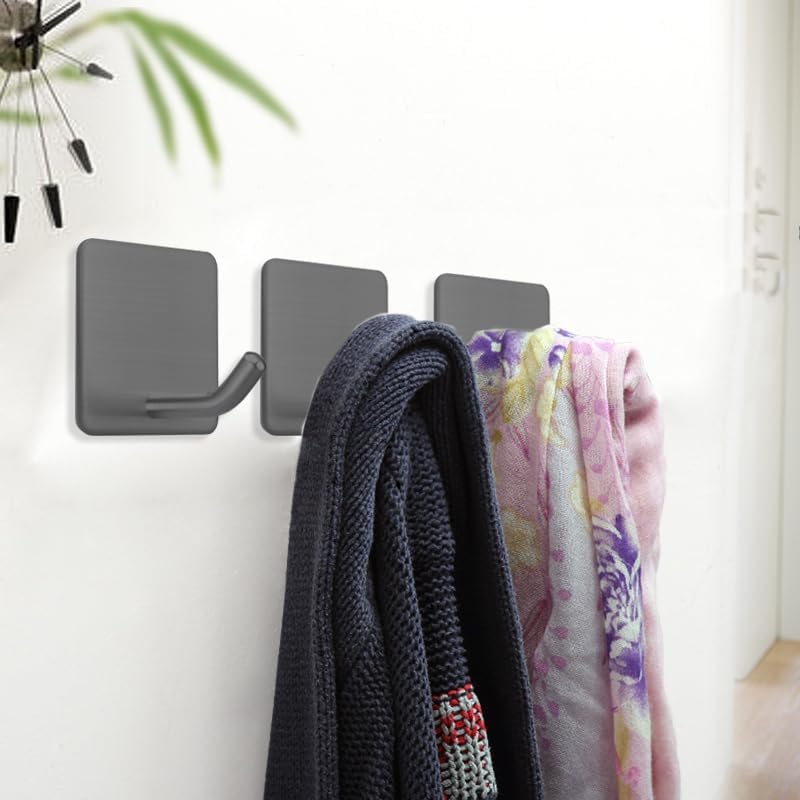 FOTYRIG Heavy Duty Adhesive Towel Hooks Stick on Towel Hanger Wall Holder Waterproof Stainless Steel Sticky Hooks for Hanging Bathroom Kitchen Home-4 Packs