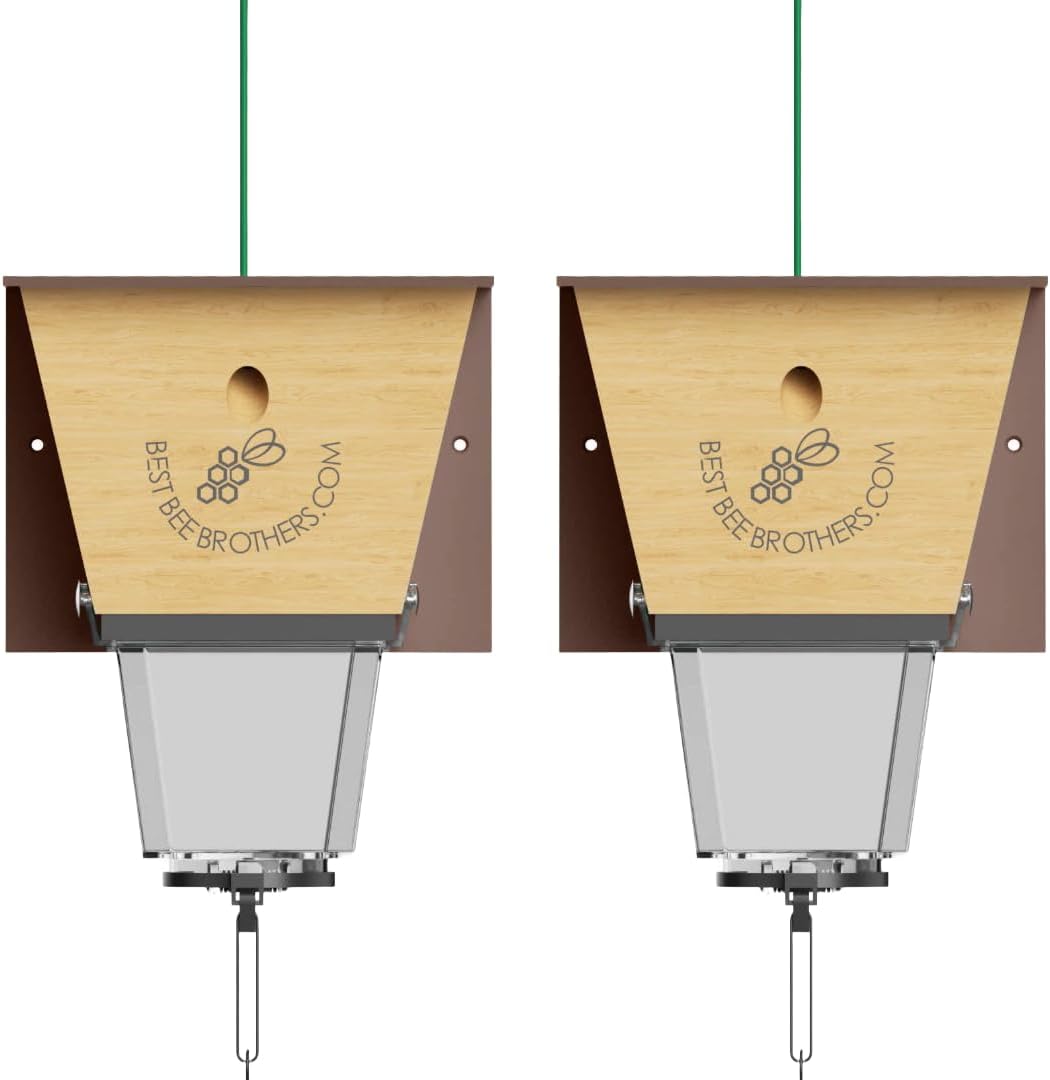 Best Bee Brothers Ultimate Pro Carpenter Bee Trap for Outside with Extra-Large, Clear External Receptacle, Internal Bee Vault & Spring-Loaded Door, 4.2” D x 5.8” W x 7.5” H (2 Pack)