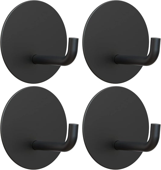 VIS'V Adhesive Hooks, Shower Wall Stick on Hooks, Round, White, 4 Pcs | Metal Material, Compact Design, Peel and Stick, 2 Extra Adhesive Strips, for Bathroom Kitchen Livingroom Office RV