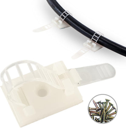 HS Wire Management Clips Clear with Screw Hole (50 Pack) Adjustable Cable Straps 3 Inch with 3M Adhesive Tape,Cable Fasteners for Christmas Lights,Desk,Wall to Hold Extension Cord
