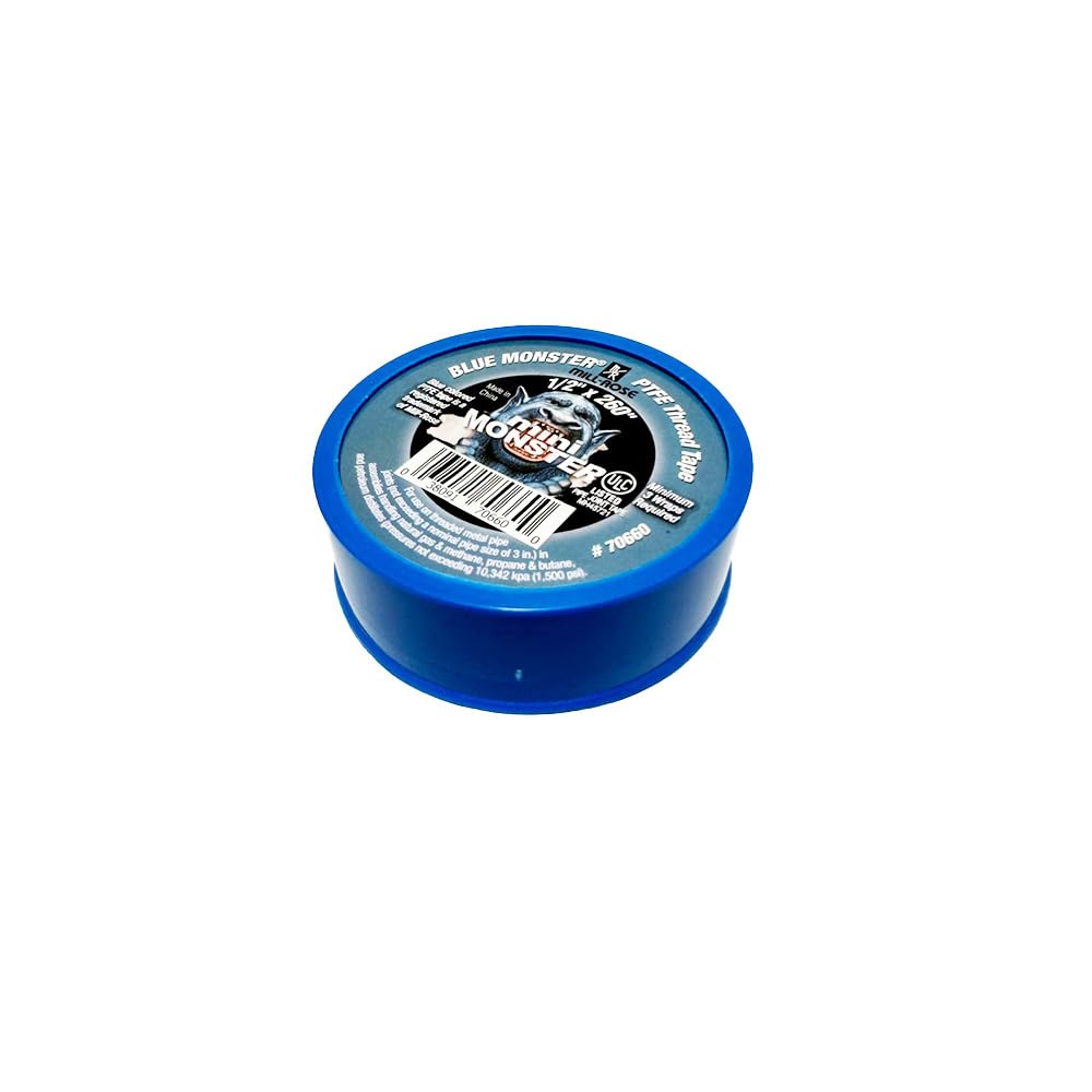 Millrose 70660 Monster Roll PTFE Thread Seal Tape, 1/2-Inch x 260-Inch, Blue | Dense blue PTFE tape seals threaded plumbing connections; 1/2 in width and 260 in length for water, air, and general service.