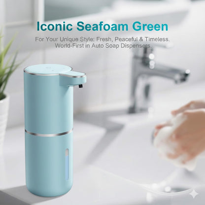 P11 Seafoam Automatic Foaming Soap Dispenser – Unique Coastal Tone, Touchless Sensor, 4-Level Foam Control, USB-C Rechargeable, 380ml, Wall Mounted or Countertop for Kitchen & Bathroom
