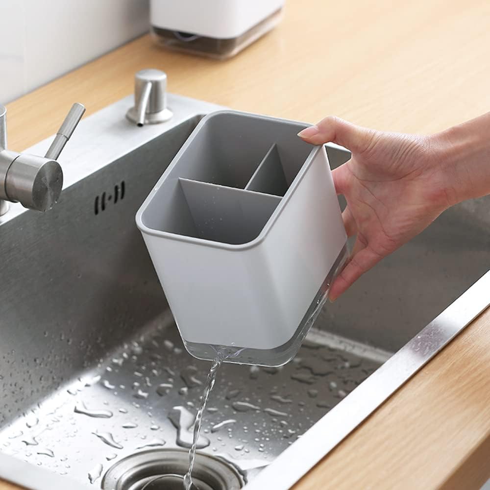 KeFanta Sink Caddy for Countertop, Sponge Holder for Kitchen Sink, Dish Sponge and Brush Holder, Plastic Dish Scrubber Organizer with Drain Pan, Black
