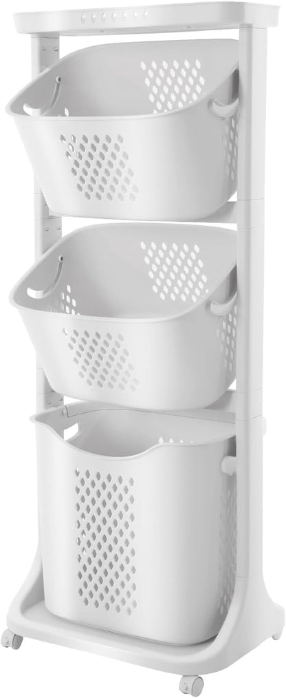 3 Tier Laundry Hamper Basket Sorter Clothes Storage Organizer Shelf Rolling Cart