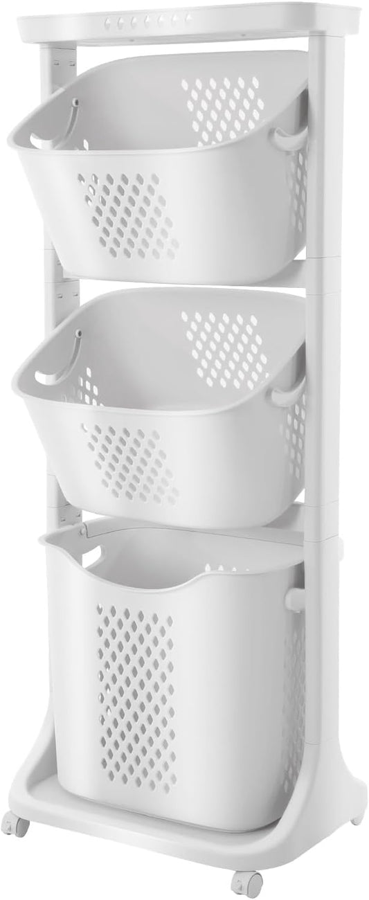 3 Tier Laundry Hamper Basket Sorter Clothes Storage Organizer Shelf Rolling Cart
