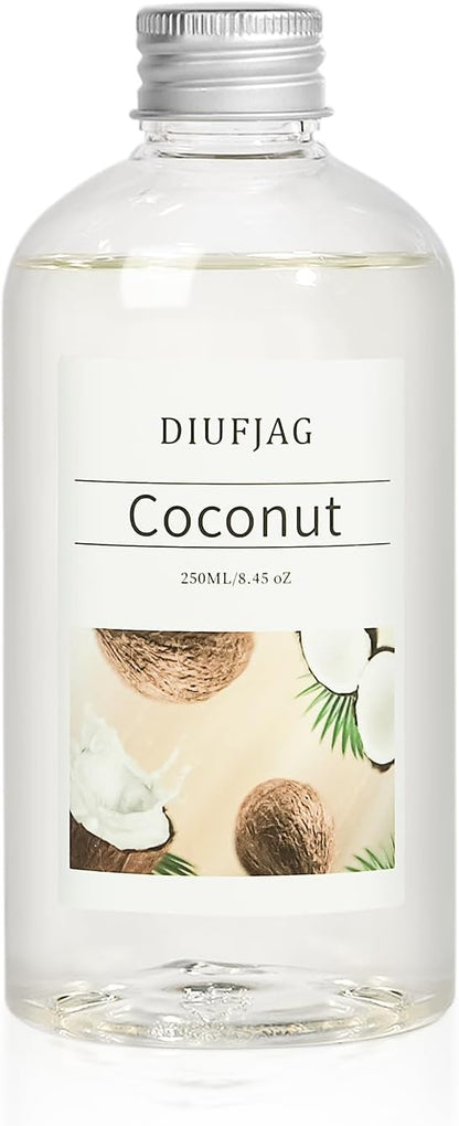 100ml Scent Diffuser with 6 Fiber Sticks, 3.5 oz Reed Diffuser Set Aromatherapy Fragrance Diffusers Air Fresheners for Home Bedroom Bathroom (Coconut)