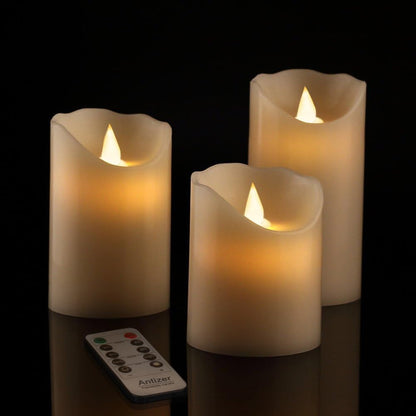 antizer Flameless LED Candles 4" 5" 6" Set of 3 Dripless Real Wax Pillars Include Realistic Flames and 10-Key Remote Control with 24-Hour Timer Function