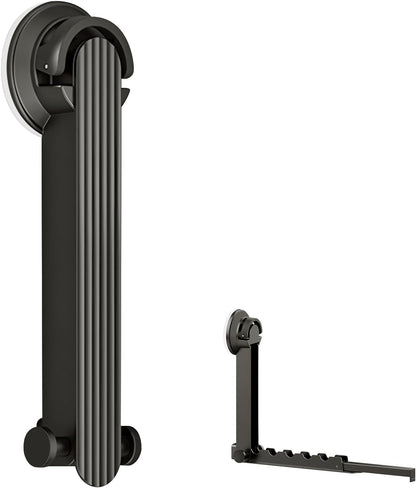 Clothes Drying Rack Wall-Mounted Suction Cup Folding Clothes Drying Rod Space-Saving Closet Rod with Retractable Rod for Laundry Bathroom RV Balcony, Black