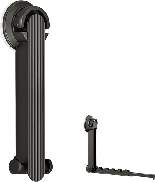 Clothes Drying Rack Wall-Mounted Suction Cup Folding Clothes Drying Rod Space-Saving Closet Rod with Retractable Rod for Laundry Bathroom RV Balcony, Black