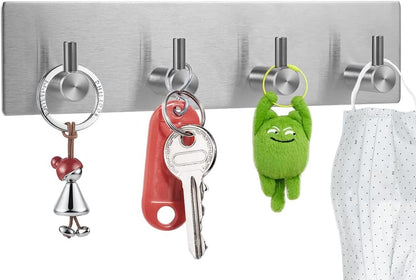 Picowe Key Holder for Christmas Wall Decorative, Adhesive Stainless Steel Key Hooks, Key Hanger Key Organizer Towel Hook Coat Hanger for Entryway Hallway Kitchen (Four Rows, Golden 1 PC)
