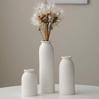Ceramic Vase Set-3, Small Flower Vases for Decor, Modern Boho Farmhouse Style, Decorative Vases for Pampas Grass & Dried Flowers, Distressed Finish (Beige)